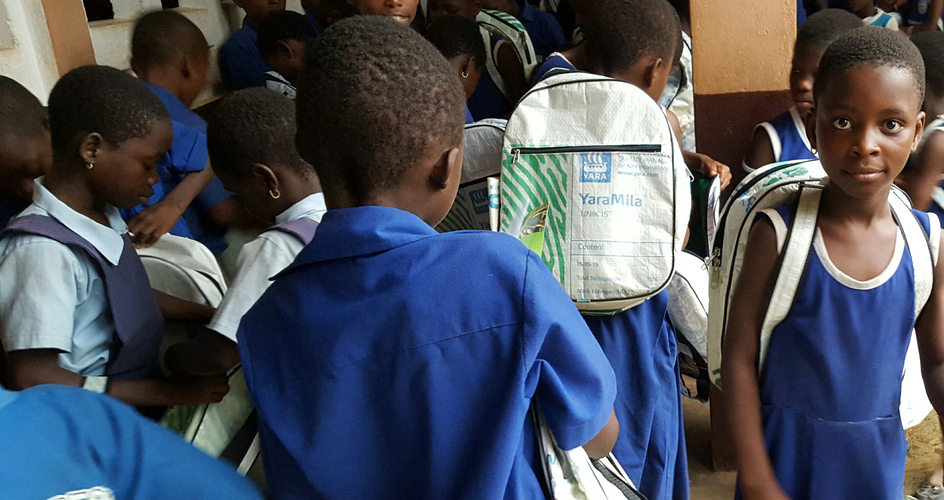 School bags made of recycled fertilizer bags